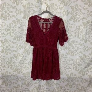 Renjo Red Lace Fit & Flare Dress Large